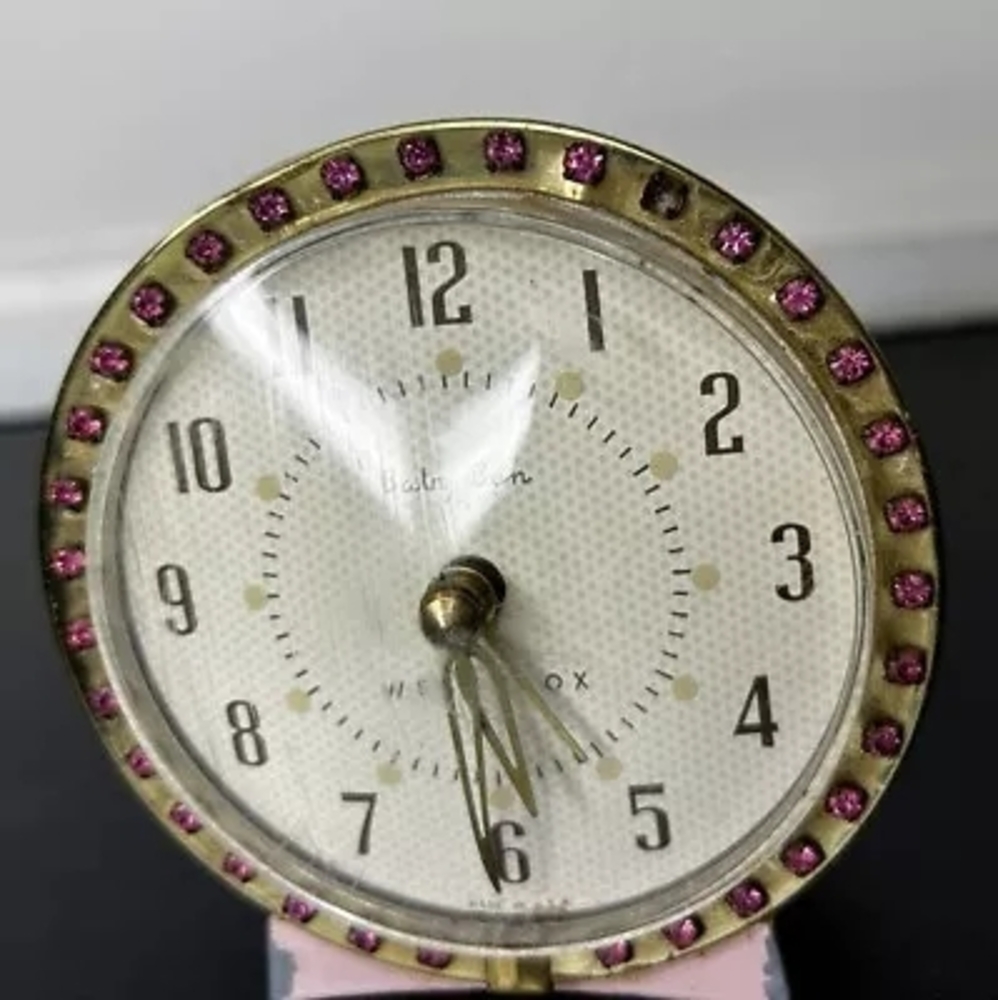 Vintage Pink Gemstone Accent Clock